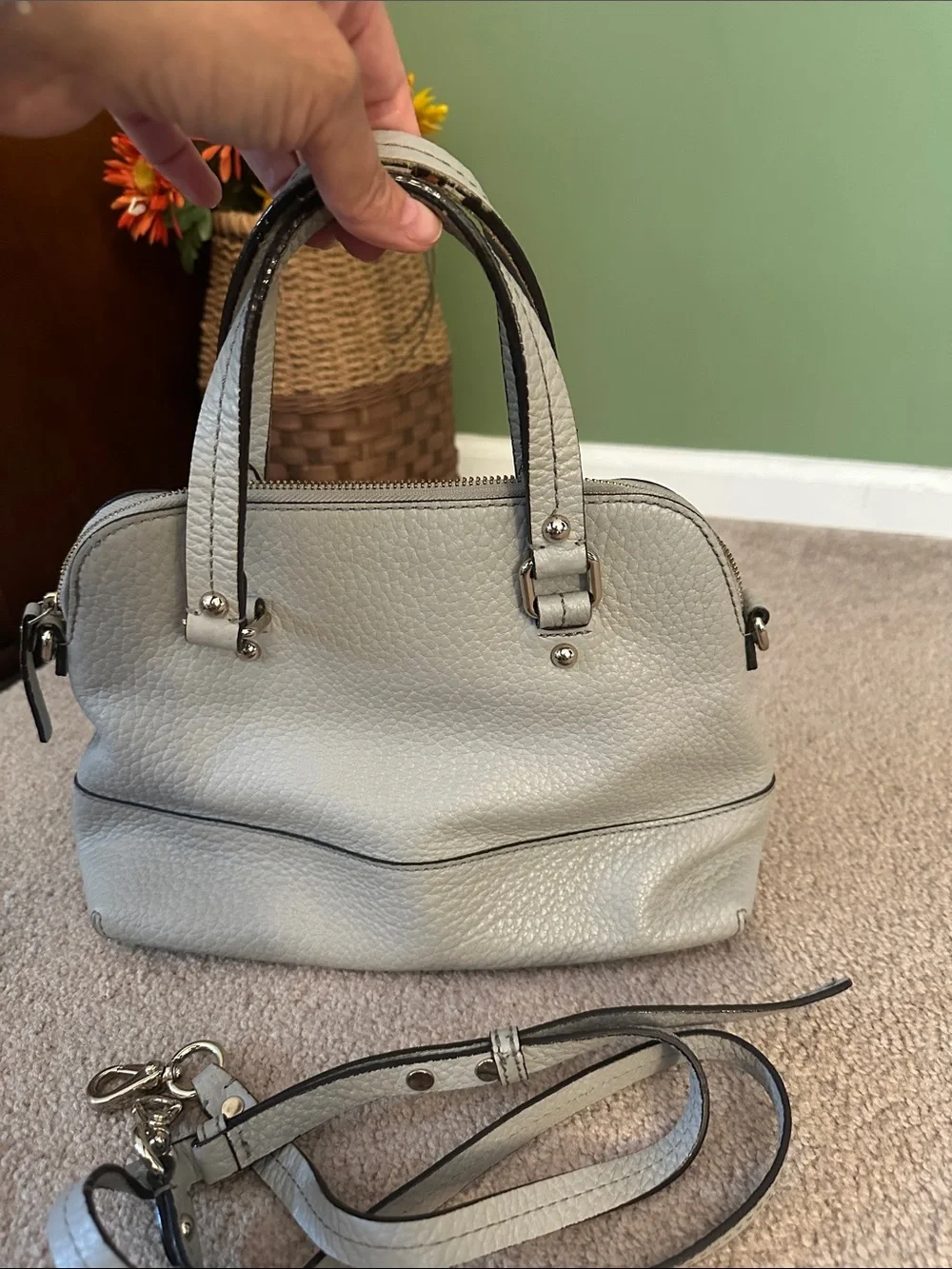Kate Spade - Pebbled Leather Satchel Handbag in Light Gray